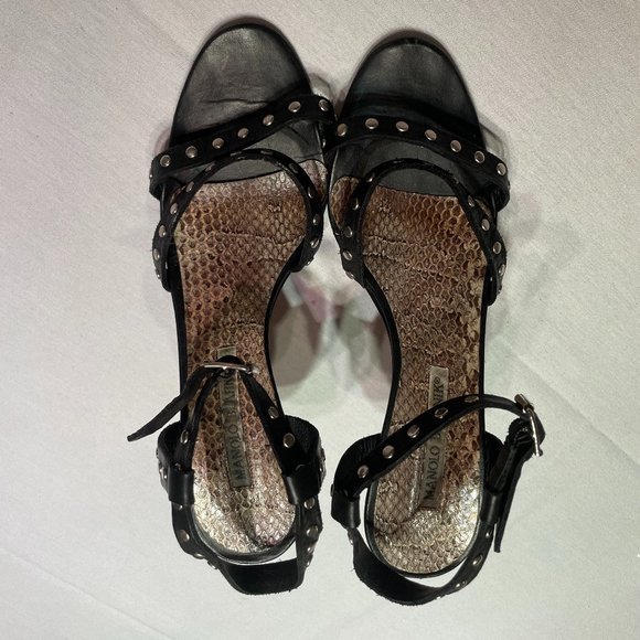 MANOLO BLAHNIK 'Chaos' Black Silver Studded Strappy Heels - Picture 4 of 8